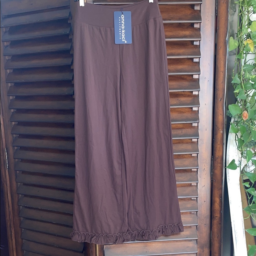 Anna-Kaci Brown Wide Leg Ruffle Hem Pants NWT Medium